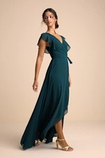 Lulus Women Ravishing Charm Ruffled Wrap High-Low Maxi Dress Green L