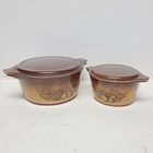Old Orchard Vintage Pyrex 1qt and 2.5qt Casserole Baking Dishes w/ Lids Lot of 2