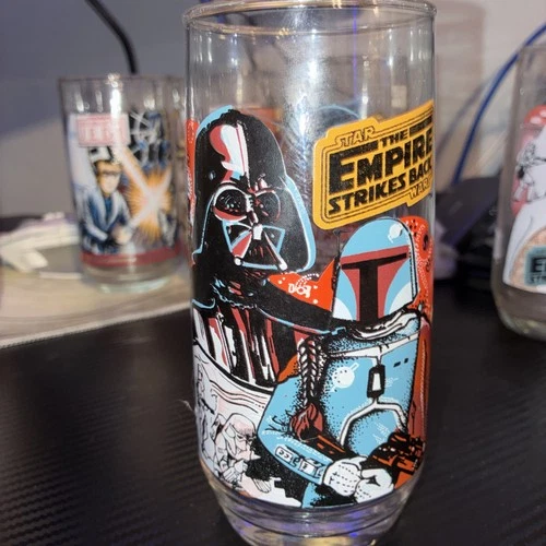 Vintage Star Wars ESB Burger King Darth Vader Boba Fett Coca Cola Glass Cup 1980