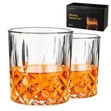 Whiskey Glasses Set of 2 10 Oz Old Fashioned Bourbon Glasses Scotch Tumbler Rock