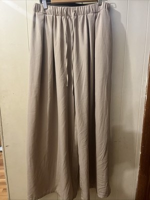 Palazzo high-waisted beige pants wide-leg elastic drawstring waistband cider 1XL