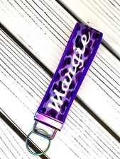 Key Fob Monogram/ Personalized/ Purple Cheetah Print / Wristlet/ Key Holder