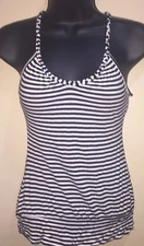 H&M MONOCHROME BLACK WHITE STRIPE STRAPPY STRAP CAMI TOP SZ XS
