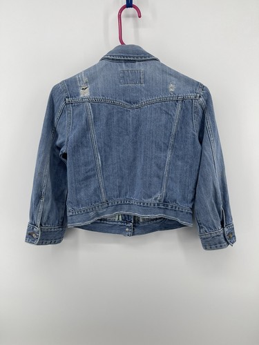 Abercrombie Fitch Jean Jacket Girls Kids Size XL Blue Distressed Denim Fast Ship - Picture 2 of 6