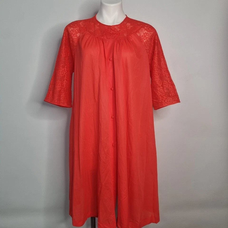 Conjunto de pijama Vanity Fair 3 piezas bata top pantalones rojo tricot nailon talla 34 XS S Foto 2 de 4