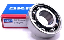 SKF 6203 C3 DEEP GROOVE BALL BEARING, OPEN TYPE, NO SEALS 17x40x12 mm