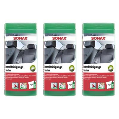 SONAX InnenReinigungsTücher Box 20x18 cm 3 x 25 Stück Polster Leder Kunststoff
