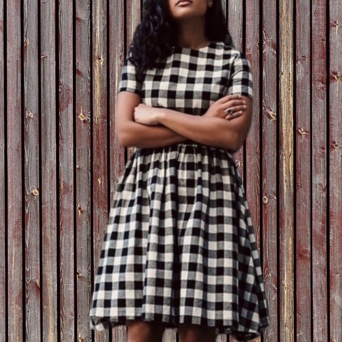 check cotton dress Blue Cotton Check Tiered Dress | Women's Dresses
