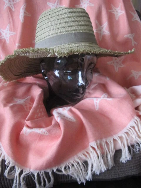DIEFENTHAL summer green straw plaited sun HAT green ribbon band frayed edge bnwt