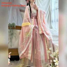 Pink Hanfu Women Chinese Traditional Embroidery Stage DanceDress Cosplay Costume