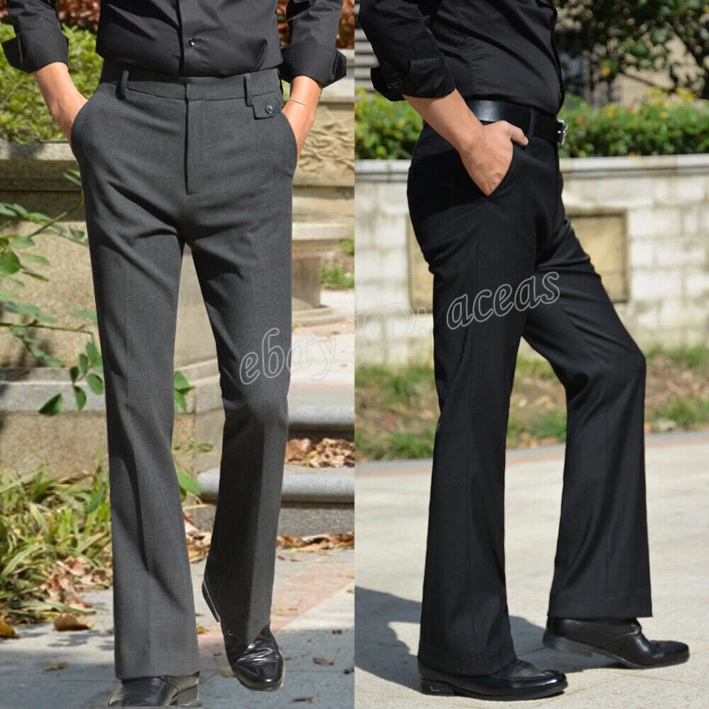 Men Formal Flared Bell Bottom Dress Pants Stretch Smart Casual Bootcut  Trousers