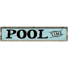 Pool Time Novelty 3"x12" metal street sign plaque Home Door Garage Wall Decor