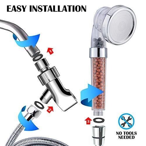 Junisel Filter Shower Head High Pressure with Hose and Bracket, Mineral