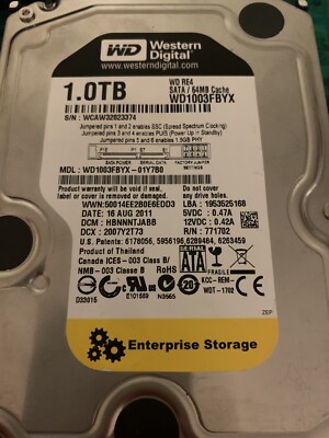 Western Digital Black Enterprise Storage 1TB 7200RPM 3.5'' WD1003FBYX NO ERRORS