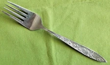National Stainless Salad Fork "Scroll" Pattern 6.75" Pointed Tip #185192 Japan  
