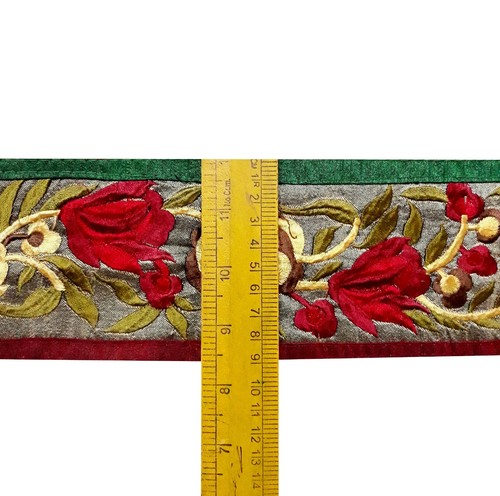 Vintage Saree Border India Decorative Trim Antique Embroidered Ribbon Silk Sari - Picture 7 of 8