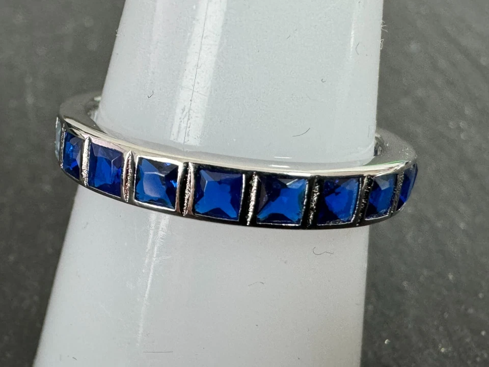 925 Silber Cocktail Ring Zirkonia Ring Gr 19 (60) sehr modern hell+dunkel blau - Bild 2 von 4