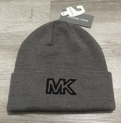 Michael Kors Beanie Logo Cuff Knit Hat Embroidered Men's Gray