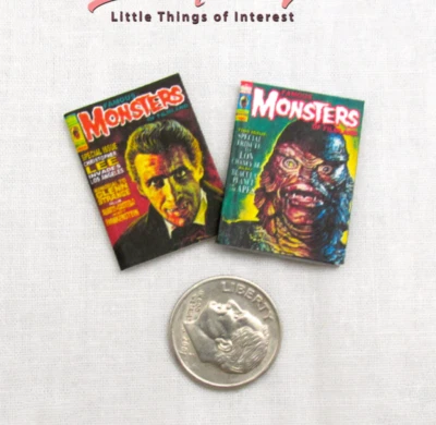LITTLE THINGS OF INTEREST FAMOUS MONSTER MAGAZINES 2 Pc Dollhouse Miniature 1:12 Scale *2 FOR 1*