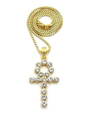 Egyptain Pave Ankh Pendant 24'' Various Chain Necklace XQP28G