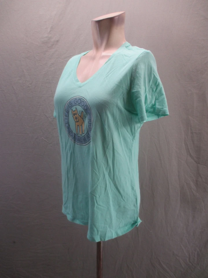 Life Is Good Size M Womens Green Cotton Blend V-Neck Short Sleeve T-Shirt 574 - Image 3 of 4