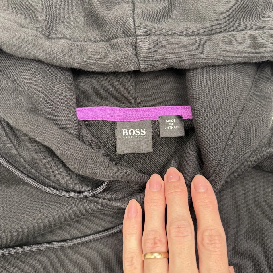 HUGO BOSS Moletom Pulôver com Capuz Masculino M/L Slim Fit Preto Logotipo Gradiente - Imagem 3 de 4