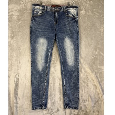 HARD SODA Men's Distressed Wash Slim Fit Jeans W36 Blue Denim
