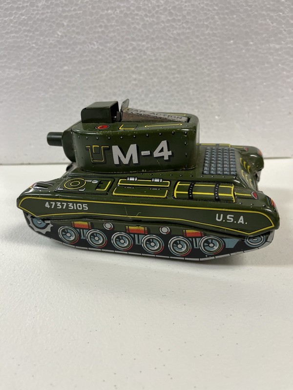 Vintage TIN FRICTION TOY M-4 Cap Action Army Tank.  Made In Japan.