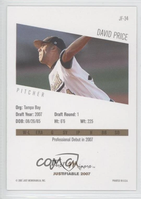 2007 Just Minors Justifiable David Price #JF-34 - Image 2 of 2