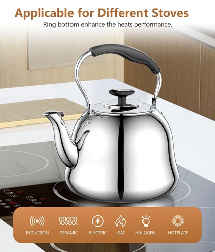 2L Whistling Stovetop Tea Kettle - Food Grade Stainless Steel Teapot with Fas... - Picture 8 of 9