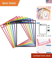8 Pack Dry Erase Pockets Sleeves with Rings, 10 x 14 Inch Ticket Holders Clea...