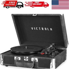 Retro Gray Suitcase Record Player - Bluetooth, AUX, and RCA Out for Music Lovers