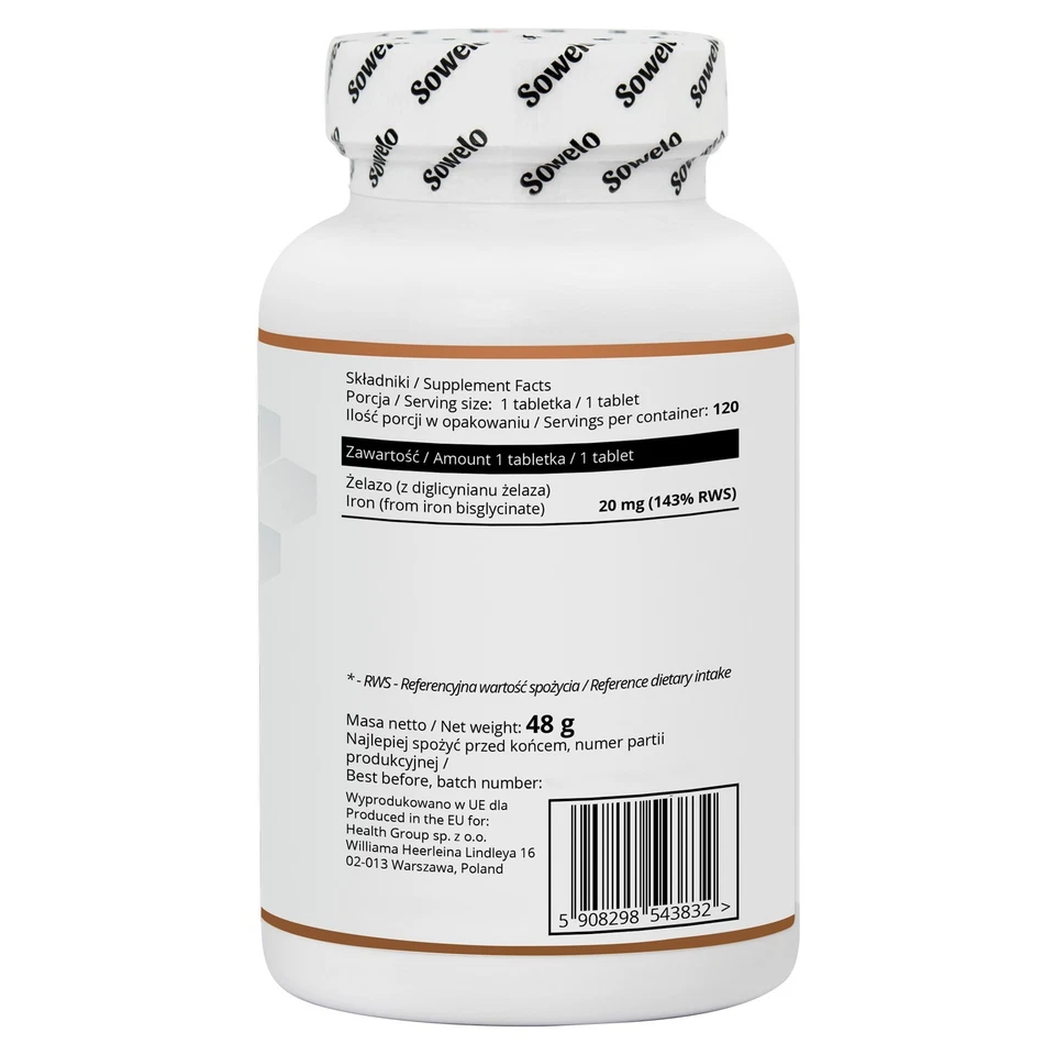 Iron Bisglycinate 20mg Tablets – Gentle Form, Energy & Iron Support – Sowelo - Image 2 of 4