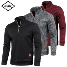 Mens Sweatshirt Classic Jumper Half Zip Jacket Outdoor Pullover Plain Top Casual