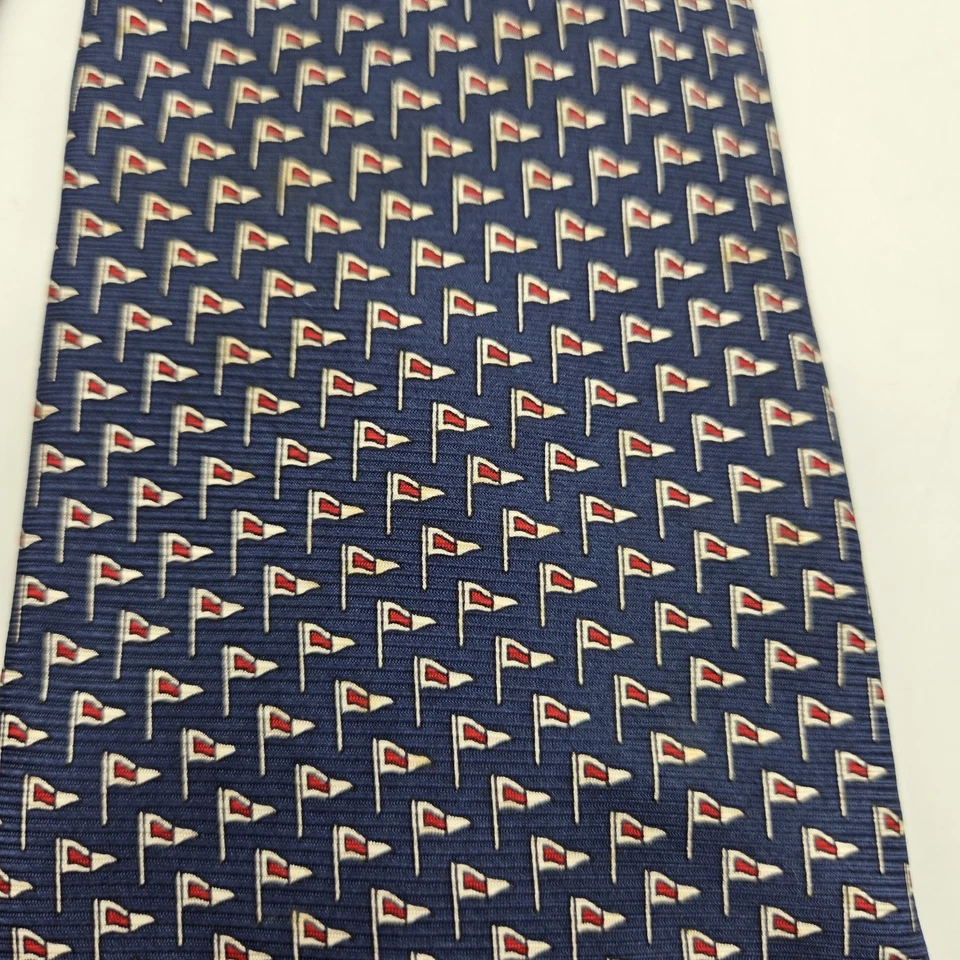 Corbata RLL Lauren Ralph Lauren 100 % seda azul rojo banderas acabado a mano 3,75" x 55" EE. UU. Foto 3 de 4