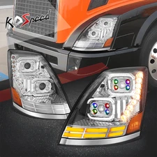 OE Style LED DRL Projecter Headlights Chrome for Volvo VN VNL 300 400 2018-2024