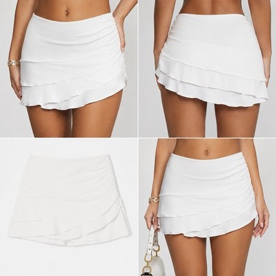 JoyLab Women's White Ruffled Layered Mini Skort build in with a short under