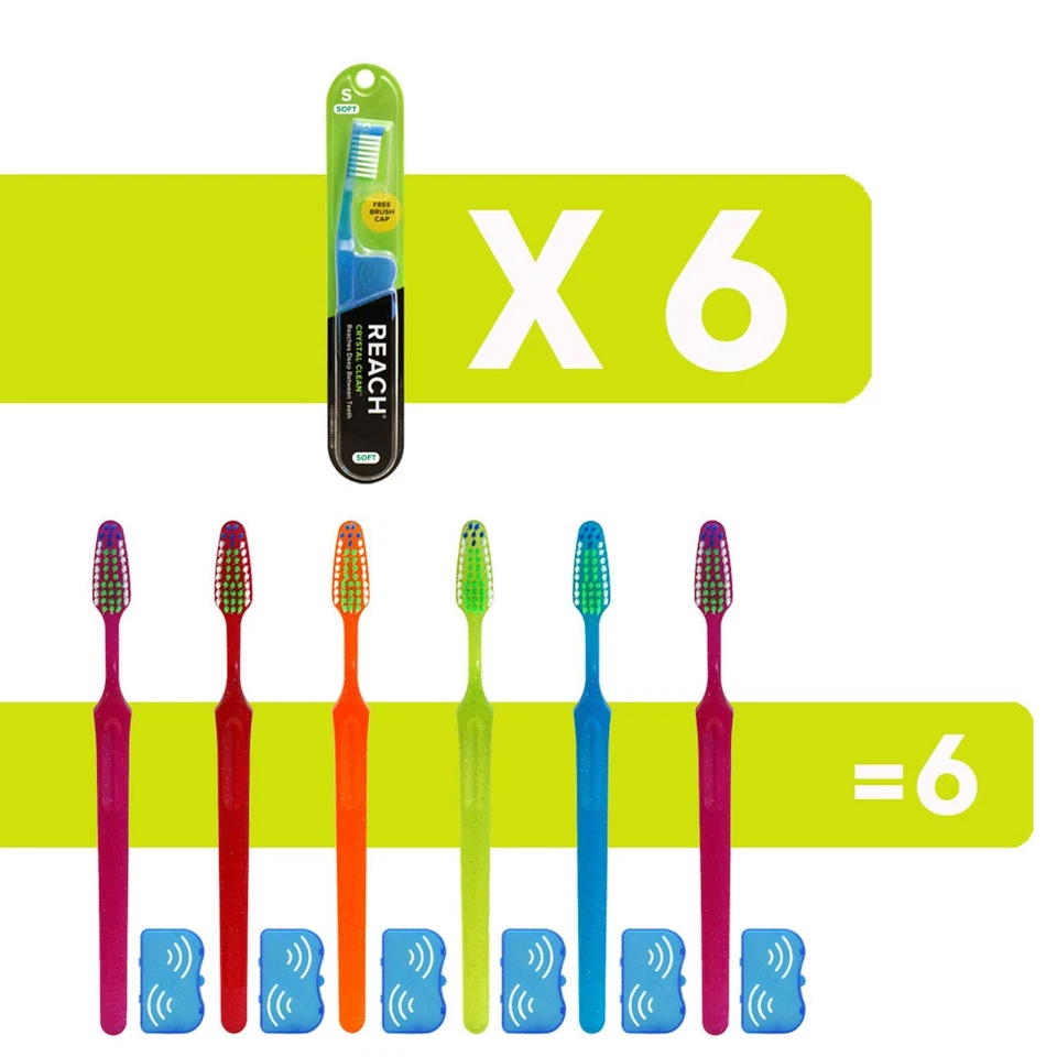 Pack de 6 cepillos de dientes Reach Crystal Clean colores surtidos cerdas suaves Foto 2 de 4