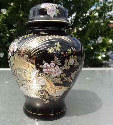 Chinesische Ingwerdose Pfau Blau Porzellan Vase Deckelvase China Keramik Deko - Bild 1 von 4