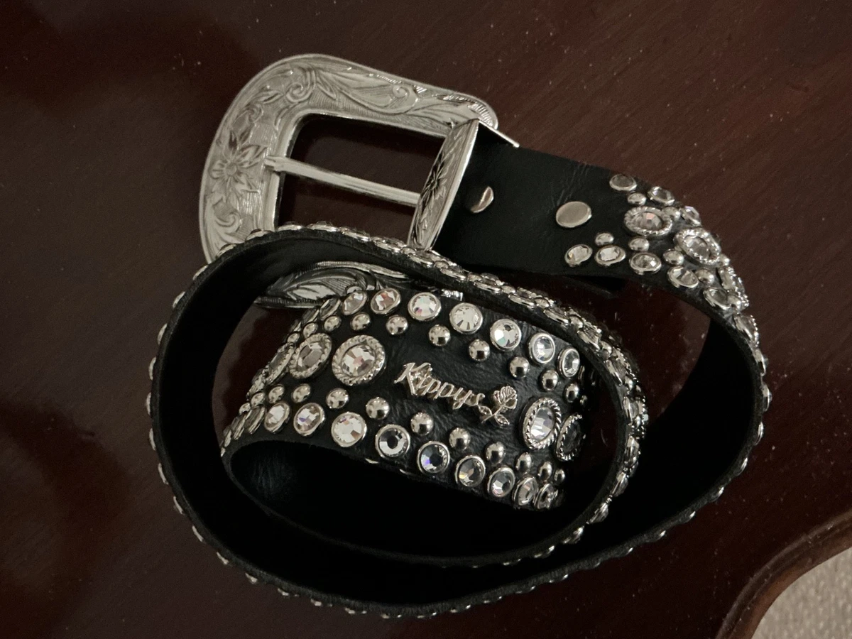 Kippys Western Double Buckle Studded Leather Belt Crystal Rhinestones Size L Kippys Rhinestone Leather Belts for Women for sale | eBay main image 4
