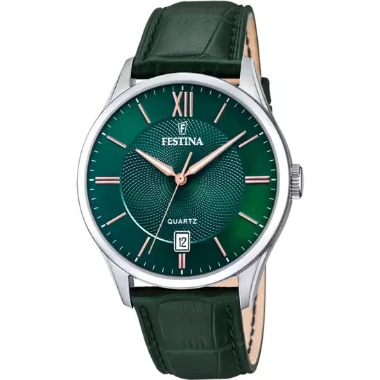 Montre Festina F204267 en cuir vert : l'accessoire idéal du bureau aux sorties citadines