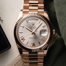Rolex Oyster Perpetual Day-Date 40 Rose Gold Presidental Sundust Fluted Watch