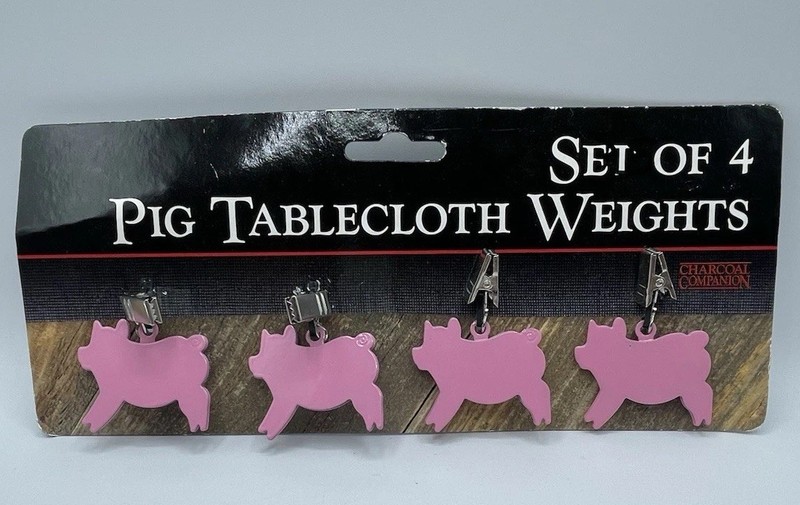 Set of 4 Tablecloth Metal Weights Pink PIGS Enamel on Metal double sided Pigs