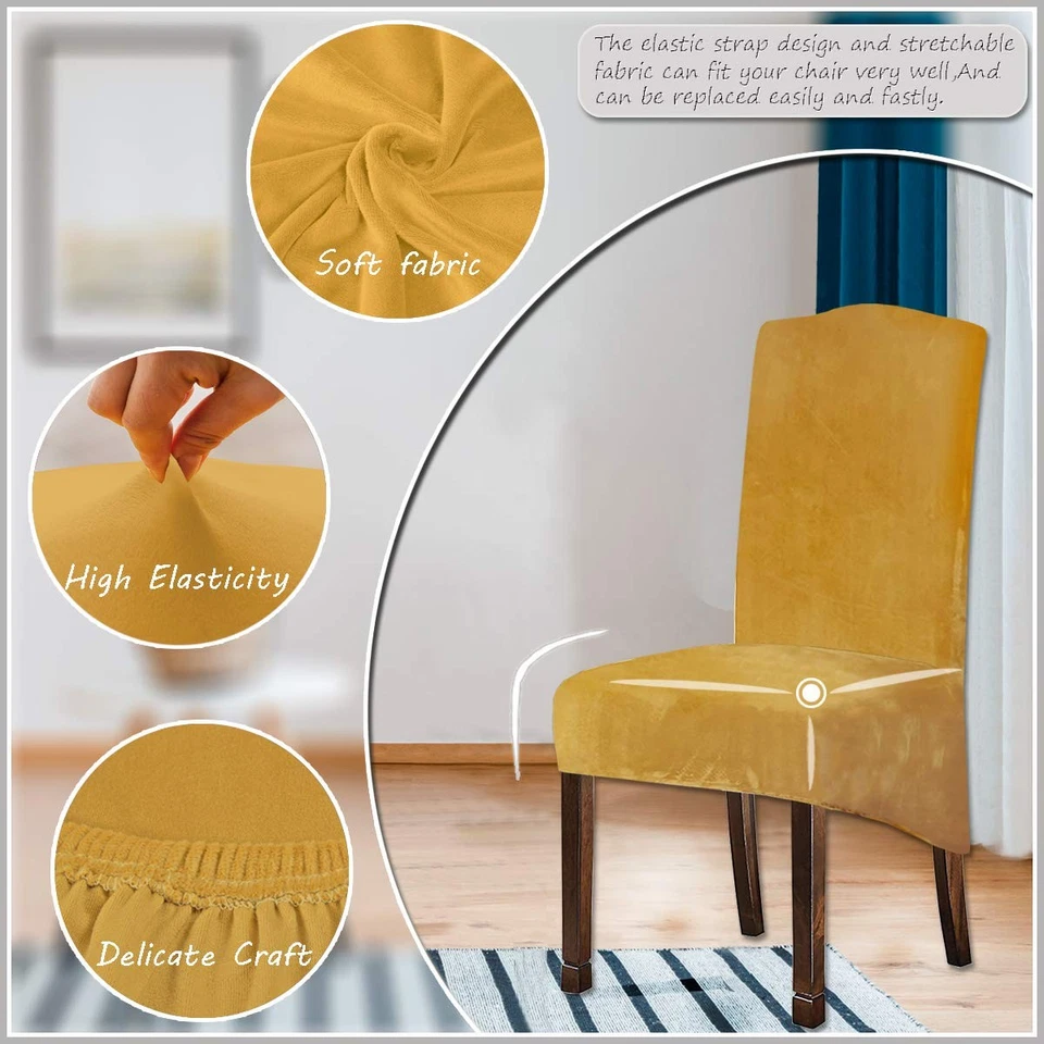 Fundas para sillas de comedor XL de felpa de terciopelo, funda para silla elástica, sillas altas de spandex... Foto 2 de 4