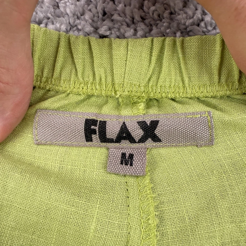 FLAX Pants Women’s M Lime 100% Linen Pull On Split Hem Cropped Wide Leg Coastal - Image 2 of 4