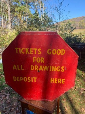 Vintage Carnival Raffle Wheel Ham Turkey Fire Hall Spinning Caged Wood
