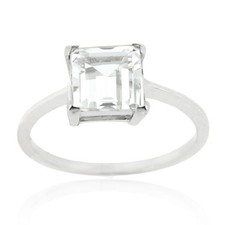 925 Silver White Topaz Square Solitaire Ring