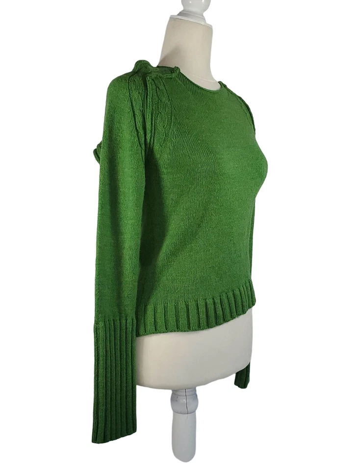 ¡Nuevo! Suéter Corto Pequeño Laurie B Mezcla Lana Verde Tejido con Cable Capucha a Presión Foto 3 de 4