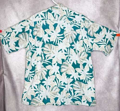 Vintage Go Barefoot Shirt Mens Medium Teal White Tropical Floral Cotton Hawaii - Picture 2 of 8