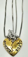 Bonnie & Clyde Charm Pendent Necklace Gold Couples Outlaw Love Gun Bullet New